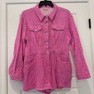 Peach Love California Pink and Confettu Textured Romper